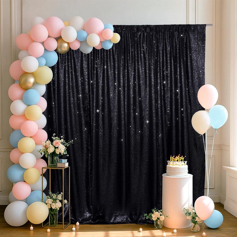 SquarePie Sequin Backdrop Less Transparent Background Sparkly Curtain for Wedding Halloween Party 6FT x 8FT Black - Image 4